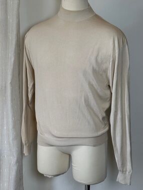 Pronto Uomo Silk Cotton Blend Mock Neck Sweater Ivory Cream – XL